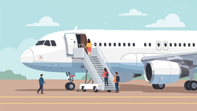 People boarding airplane via stairs on tarmac