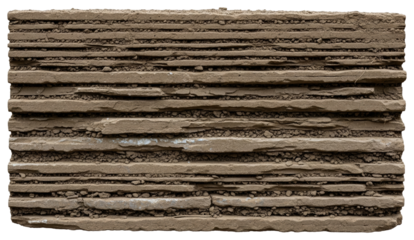 Rectangular block of compressed layered soil and stone texture sample on a transparent background