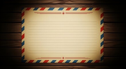 Lined paper with red blue border on dark wood background vintage retro