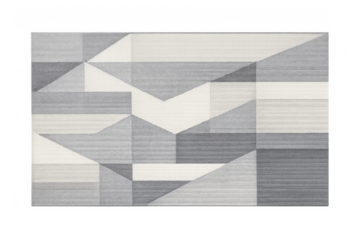 Abstract geometric rug design featuring grayscale patterned shapes, modern minimalist flooring texture, transparent background