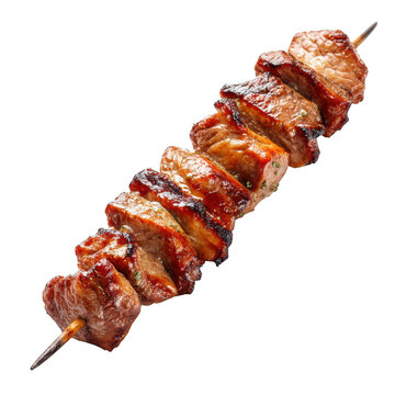 Grilled meat skewer isolated on transparent background