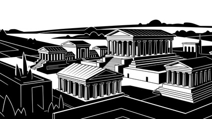 Naklejka premium Ancient Greek Acropolis Architecture Illustration