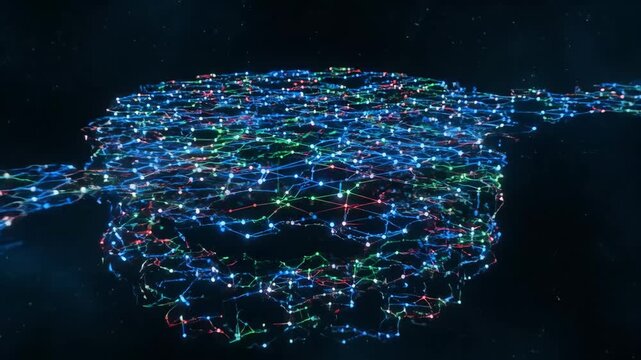 Colorful Cyber Network - A vibrant and colorful network of interconnected nodes symbolizes protection against cyber attacks.