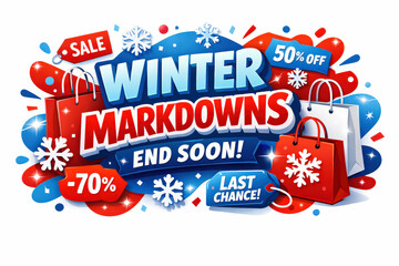 Fototapeta premium Winter Sale Festivity. Modern flat holiday banner design, vibrant clearance marketing banner showcasing ultimate cold-season