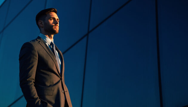 male businessman in glass building
