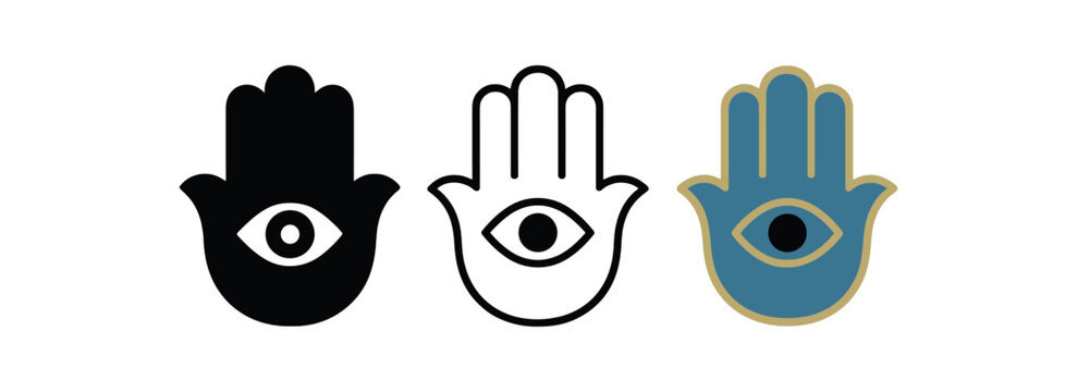 hamsa three hamsa hand with small central eye shape blue and gold