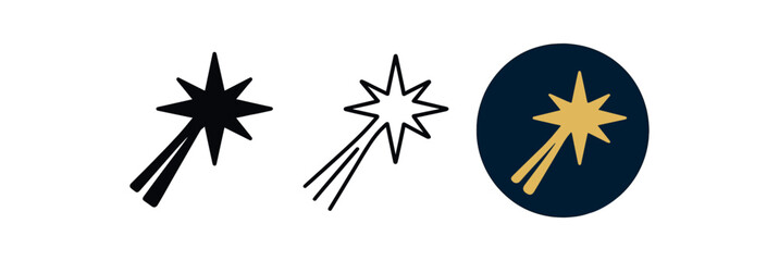 nativity three bright with long tail gold on dark blue circle