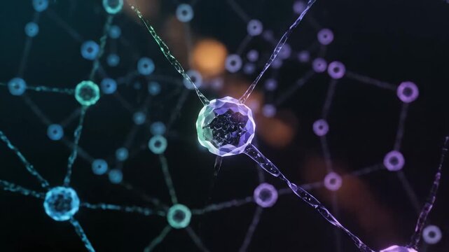 Abstract Molecular Network Connection - This video features an abstract molecular network, video with vibrant colors and intricate web of connections.