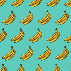 Banana Seamless Pattern on Turquoise color background