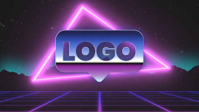 Retro Grid Mountain Old School Synthwave Gradient Logo Reveal