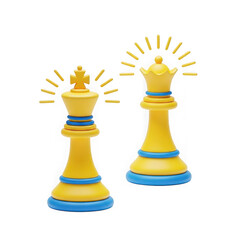 Chess king and queen pieces isolated on transparent background
