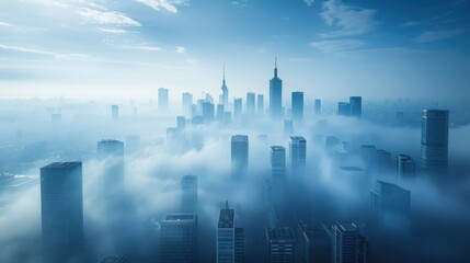 Urban City Skyline With Fog And Space