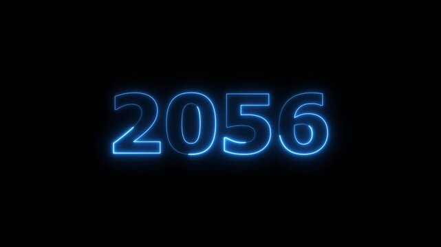 Business number neon text animation. Glowing neon text calendar 2056 number background 4k video.	