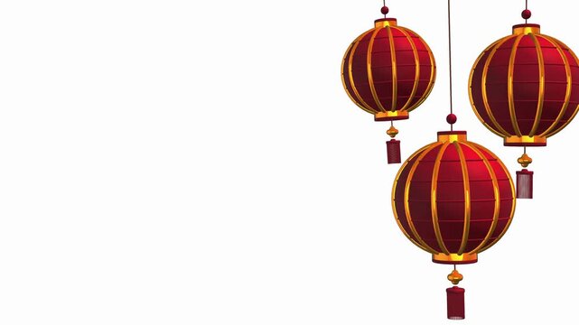 Red Chinese lanterns with gold pattern ornaments hang as a luxury holiday decoration for a New Year celebration in Asia