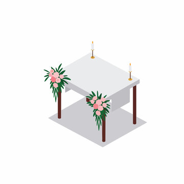 Isometric Wedding Chuppah with Floral Decoration and Candles Ceremony Celebration