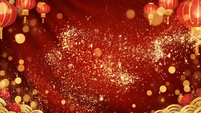 Shiny red chinese new year with glittery gold stars and bright festive sparkles for a celebratory New Year design