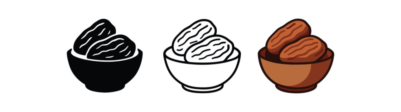 Bowl of cream icon set. Butter, whipped, dairy, dip, sauce, food symbol. Outline flat and colored vector illustration.