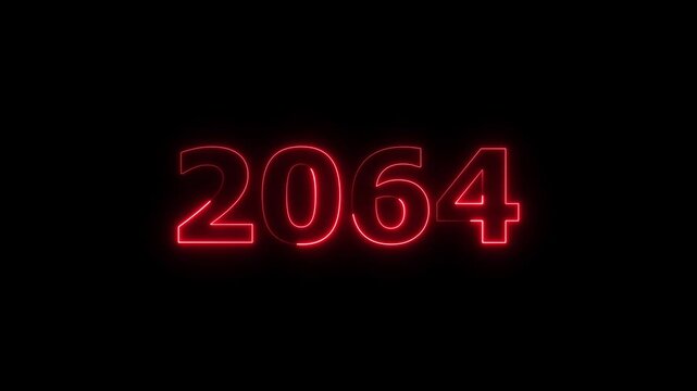 Business number neon text animation. Glowing neon text calendar 2064 number background 4k video.	