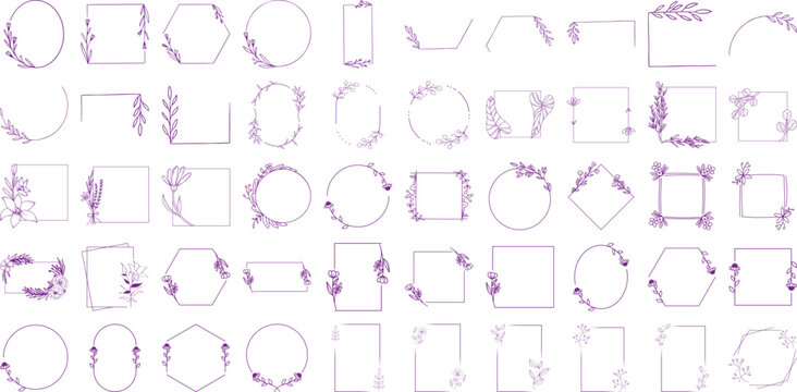 Assortment of purple floral and leaf decorative frames and borders