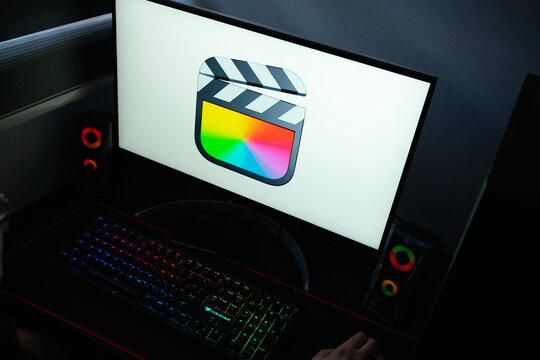 Punta Arenas, Chile &ndash; January 20, 2026: Apple Final Cut Pro video editing software logo displayed on a computer monitor in a dark room