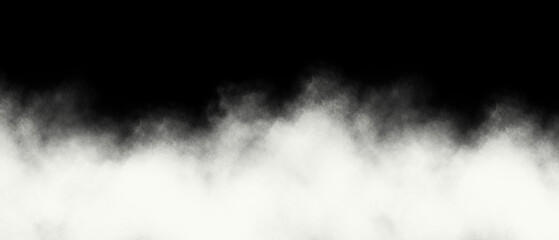 Obraz premium Wispy white smoke or fog subtly creeping up from the bottom edge creating a mysterious gradient transition against a solid black background for visual effects layering