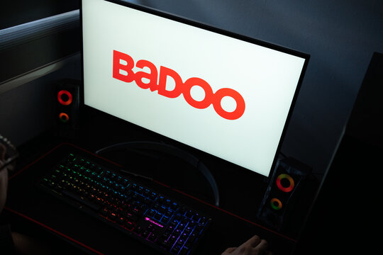 Punta Arenas, Chile &ndash; January 20, 2026: Badoo social discovery and dating network logo displayed on a computer monitor in a dark room
