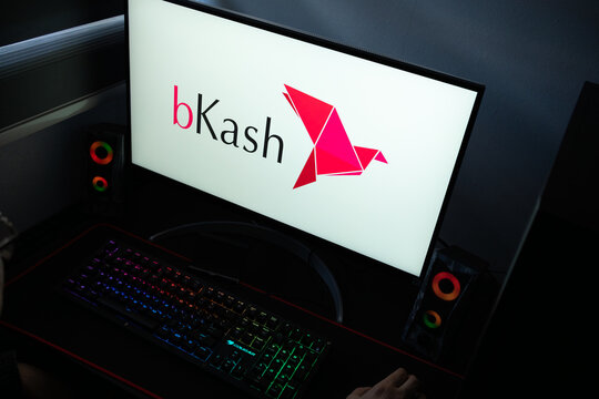 Punta Arenas, Chile &ndash; January 20, 2026: bKash mobile financial services logo displayed on a computer monitor in a dark room
