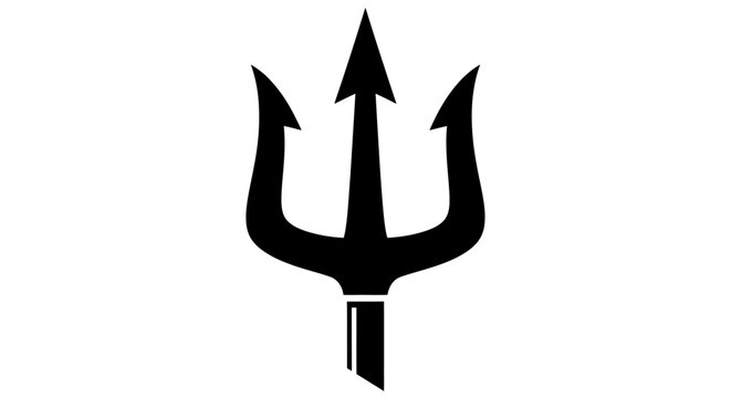 Black trident icon on white background symbolizing power and mythology.