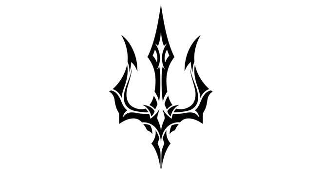 Black Tribal Trident Symbol on White Background.