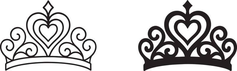 Princess tiara crown or royal diadem icon in line art and bold style, clean vector EPS. © MDADBULLAH
