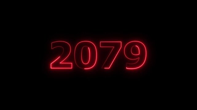 Business number neon text animation. Glowing neon text calendar 2079 number background 4k video.	