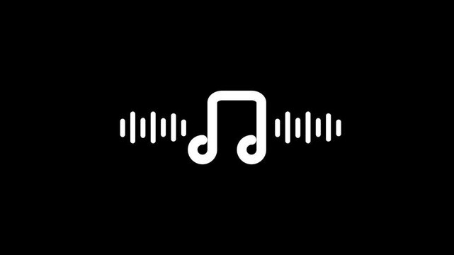 Simple musical note with sound wave on black background