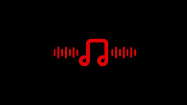 Red musical note with sound waves on a black background