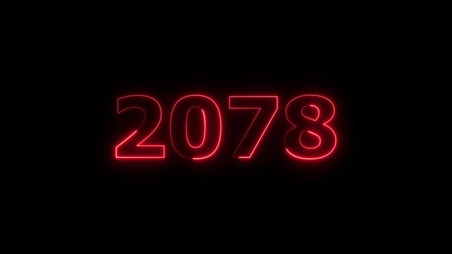 Business number neon text animation. Glowing neon text calendar 2078 number background 4k video.	