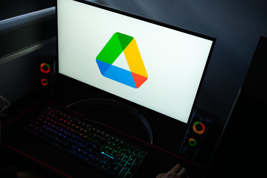 Punta Arenas, Chile &ndash; January 20, 2026: Google Drive cloud storage and synchronization service logo displayed on a computer monitor