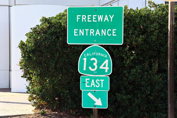Freeway Entrance Sign for California State Route 134 East - Los Angeles County, California