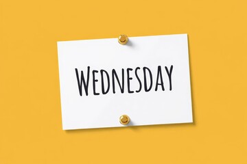 The inscription Wednesday on a white board written in a black marker. On the yellow wall.