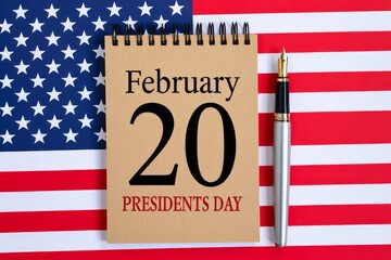 USA Holidays. Against the background of the US flag lies cardboard with the inscription - PRESIDENT S DAY.