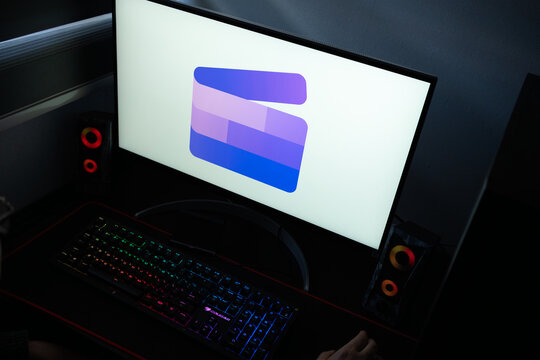 Punta Arenas, Chile &ndash; January 20, 2026: Microsoft Clipchamp video editor logo displayed on a professional computer monitor