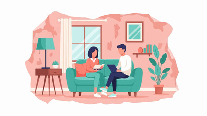 Two people relaxing indoors, one reading, the other on laptop