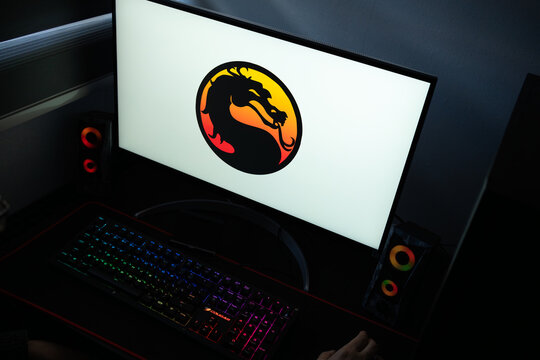 Punta Arenas, Chile &ndash; January 20, 2026: Iconic dragon emblem of the Mortal Kombat fighting game franchise displayed on a computer monitor