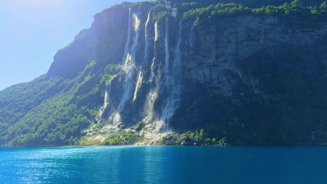 Seven Sisters waterfall in Geirangerfjord Norway UNESCO site near Hellesylt