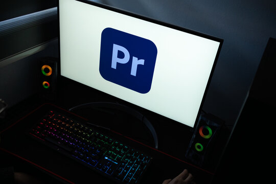 Punta Arenas, Chile &ndash; January 20, 2026: Rebranded Adobe Premiere 26 icon displayed on a professional computer monitor