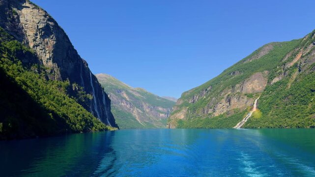 Seven Sisters waterfall in Geirangerfjord Norway UNESCO site near Hellesylt