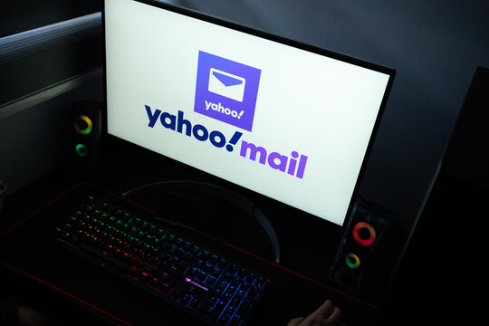 Punta Arenas, Chile &ndash; January 20, 2026: A desktop monitor featuring the Yahoo Mail wordmark and app icon alongside glowing computer peripherals