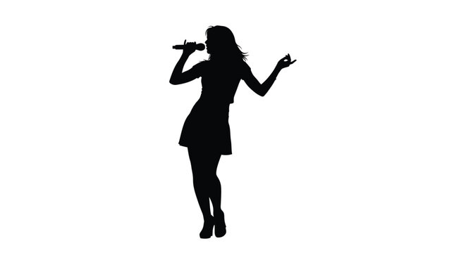 a silhouette of a female singer performing with a microphone on a stage