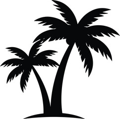 Obraz premium Black silhouette of two palm trees on white background