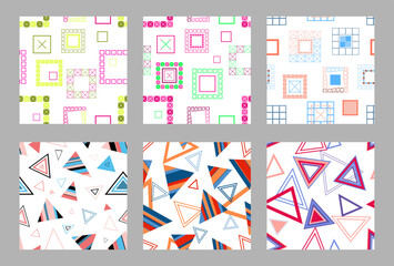 Seamless pattern. Bright seamless pattern. Set of 6 patterns. Designs for fabric, wallpaper, and wrapping paper. Vector	