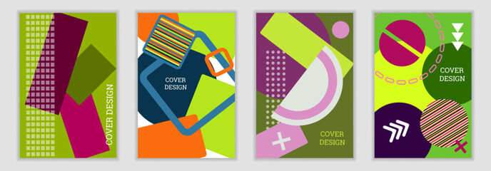 A bright, unusual Memphis-style background.  Vibrant covers, banners, posters, and booklets.