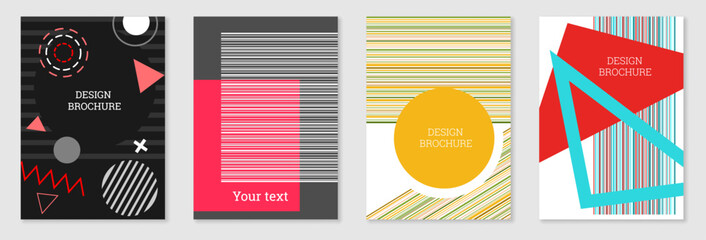 A set of 4 Memphis-style covers. Geometric design, abstract background. 